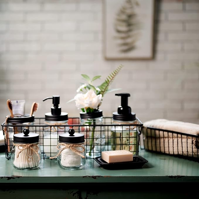 SheeChung 6Pcs Mason Jars Bathroom Accessories Set Complete - Image 4