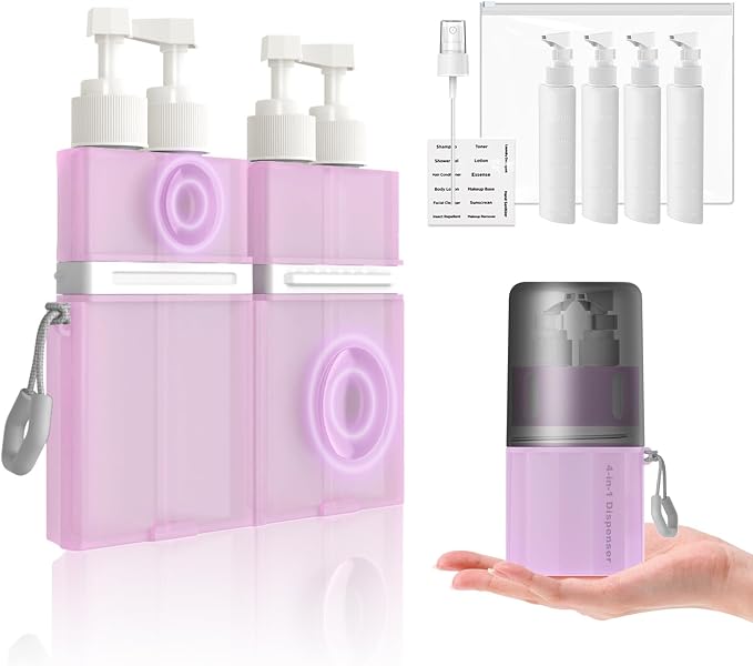2P 4 in 1 Travel Toiletry Containers, TSA Approved Refillable Travel Size - Image 3