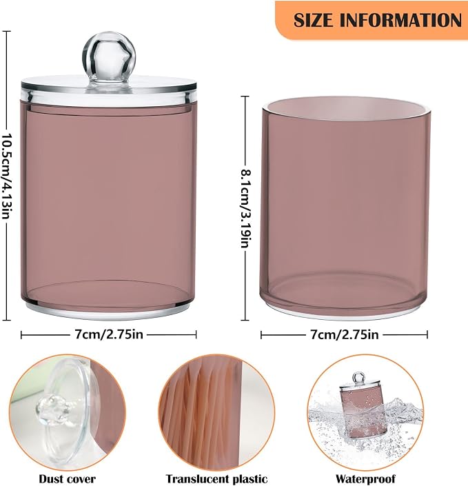 Rosy Brown Qtip Holder Organizer Dispenser Cotton Swabs Cans Plastic Jars - Image 3
