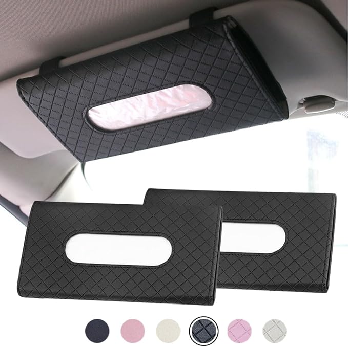 Car Sun Visor Tissue Holder, 2 Pack Vehicle Napkin Box, Premium PU Leather by Langmeil