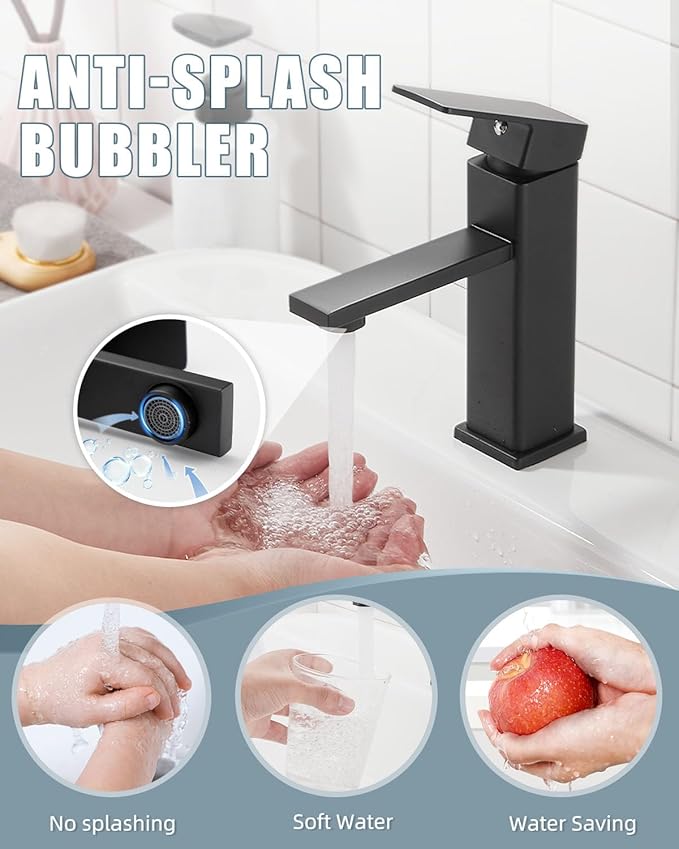 Bathroom Faucets Set with Pop Up Drain, Modern Single Handle Black Bathroom - Image 3