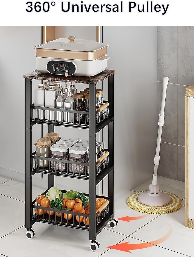 Metal Wire Baskets with Wheels, Stackable Storage Bins Kitchen Organizer Shelf - Image 5