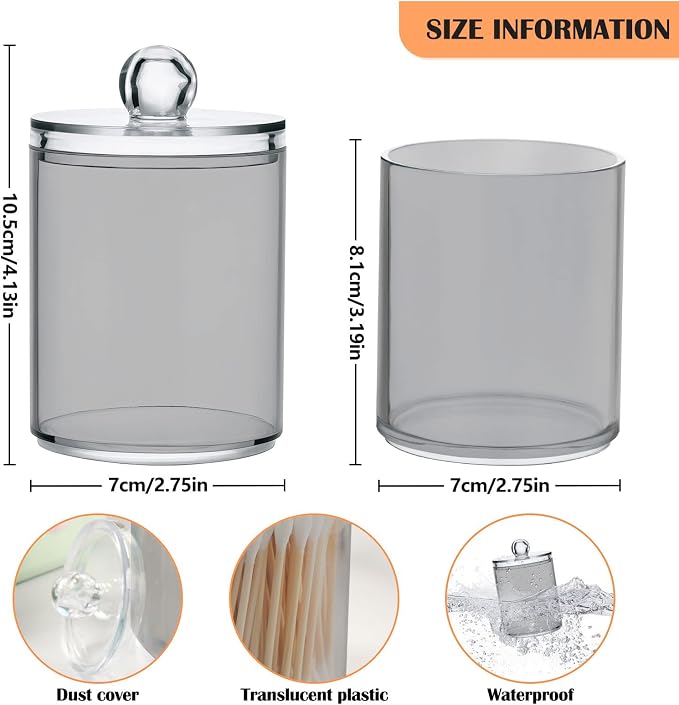 Grey Qtip Holder Organizer Dispenser Cotton Swabs Cans Plastic Jars - Image 3