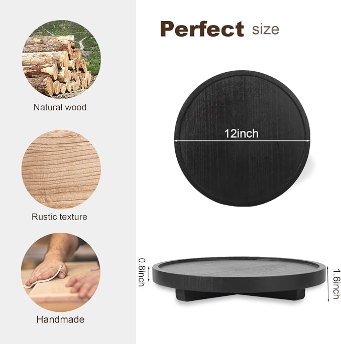 Round Decorative Tray Wood Bathroom Counter Organizer Farmhouse Kitchen Decor - Image 4