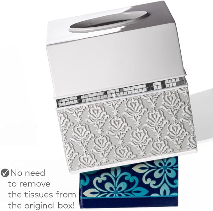 Creative Scents Mirror Damask Square Tissue Box Cover - Image 5
