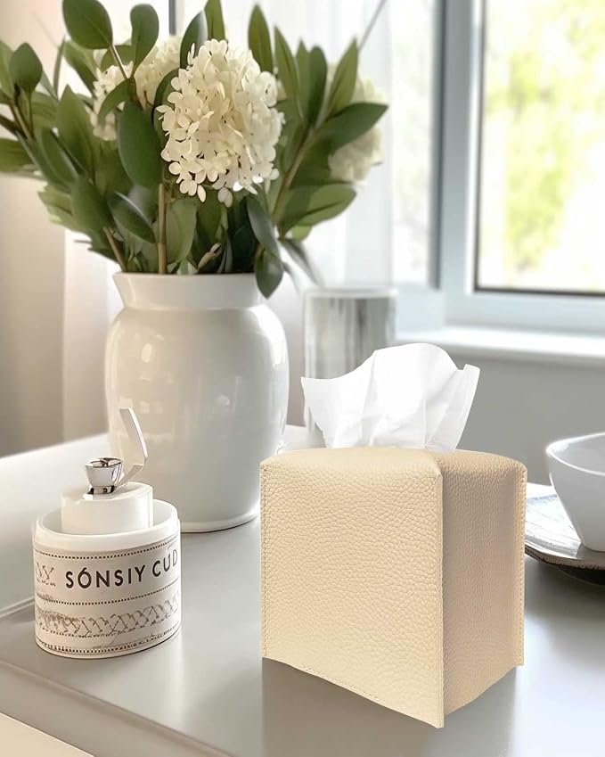 Tissue Box Cover Tissue Holder – Square Leather Tissue Box Holder - Image 4