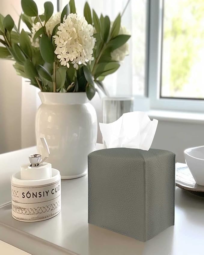 Tissue Box Cover Tissue Holder – Square Leather Tissue Cover Box - Image 3