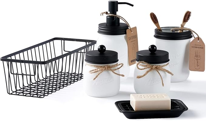 SheeChung 6Pcs Mason Jars Bathroom Accessories Set - Image 2