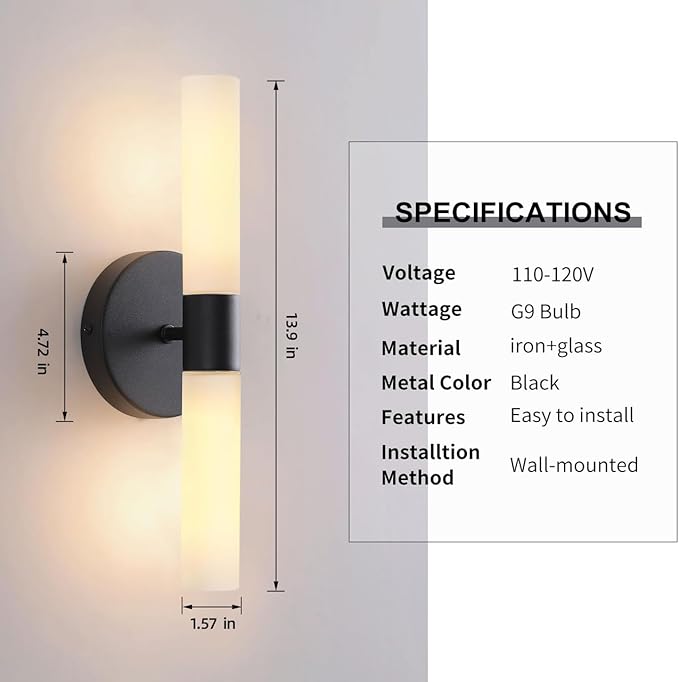 Wall Sconces Set of Two Matte Black Bathroom Wall Sconce Light Set of 2 Modern - Image 7