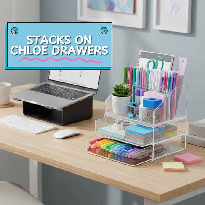 STORi Chloe Clear Plastic Stackable Desk Organizer, Rectangular 6-Compartment - Image 6