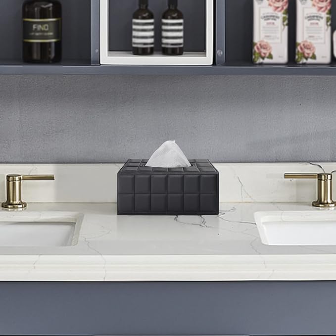 Tissue Box Cover Rectangle Tissue Box Holder PU Leather Facial Organizer - Image 2