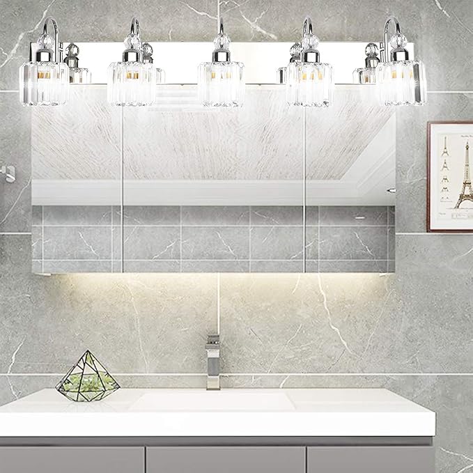 Ralbay Modern LED Crystal Bathroom Vanity Lights 5-Lights Stainless Steel - Image 7