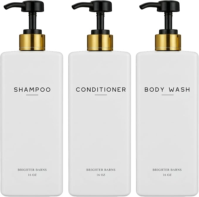 White Shampoo and Conditioner Dispenser Set by Brighter Barns by BrighterBarns