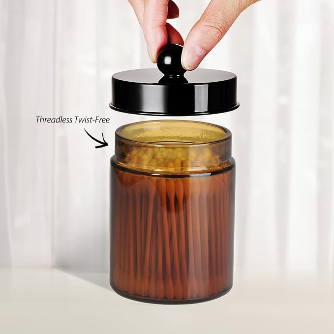 3PC Farmhouse Decor Qtip Holder Apothecary Jars Bathroom Vanity Storage - Image 5