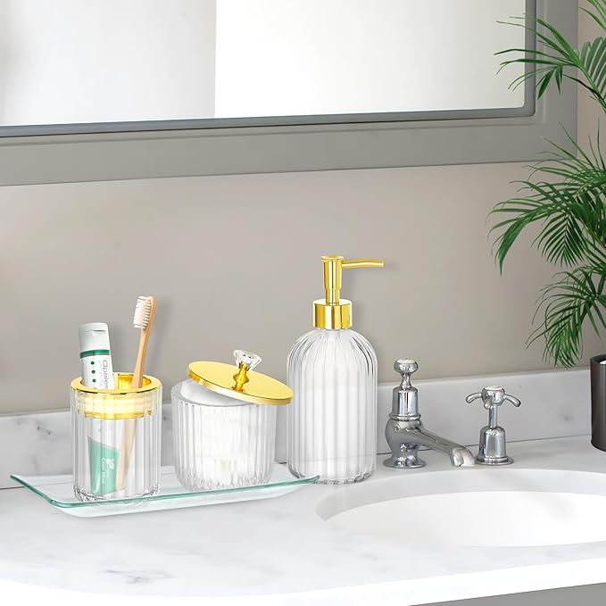 Bathroom Accessories Set, Toothbrush Holder, Apothecary Jar, Vanity Tray - Image 2