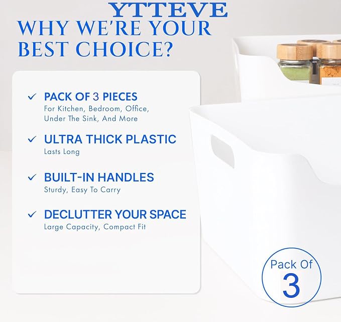 3 Pack Large Plastic Storage Bins - Image 3