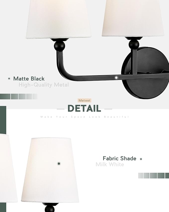 Bathroom Light Fixtures, 4 Light Matte Black Vanity Lights - Image 3