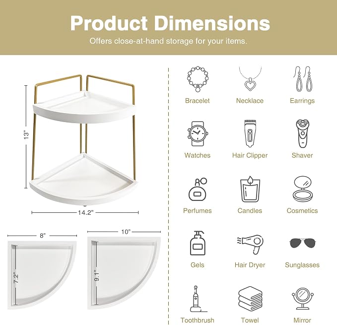 Forbena Corner Bathroom Counter Organizer, 2 Tier Bathroom Organizer Countertop - Image 2