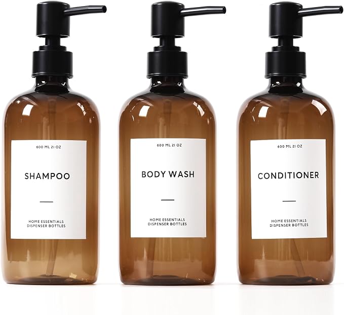 HOMCDALY Shampoo and Conditioner Dispenser, 21oz 3-Pack Refillable Shampoo and by HOME