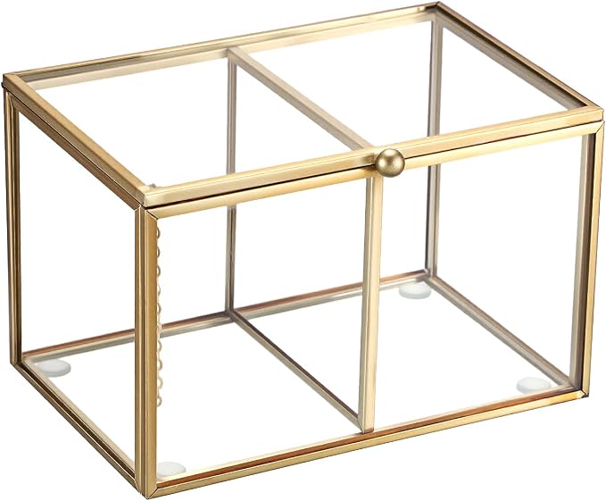 Hipiwe 2 Slots Glass Qtip Holder Gold Q-tip Storage Box by Hipiwe