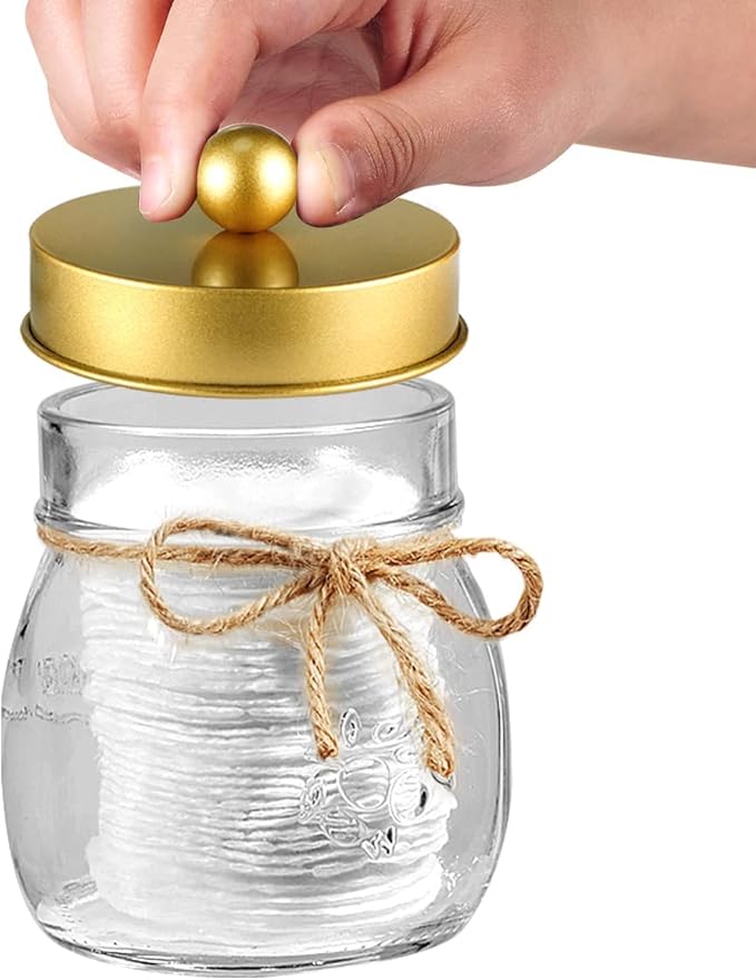 Amolliar Mason Jar Bathroom Accessories Set -Lotion Soap Dispenser & 2 Cotton - Image 3