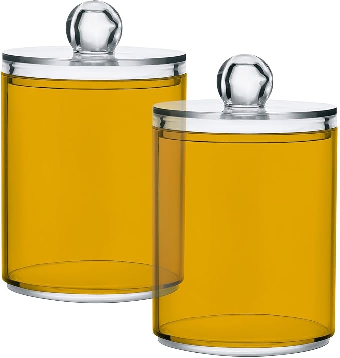 Mustard Yellow Qtip Holder Organizer Dispenser Cotton Swabs Cans Plastic Jars - Image 2