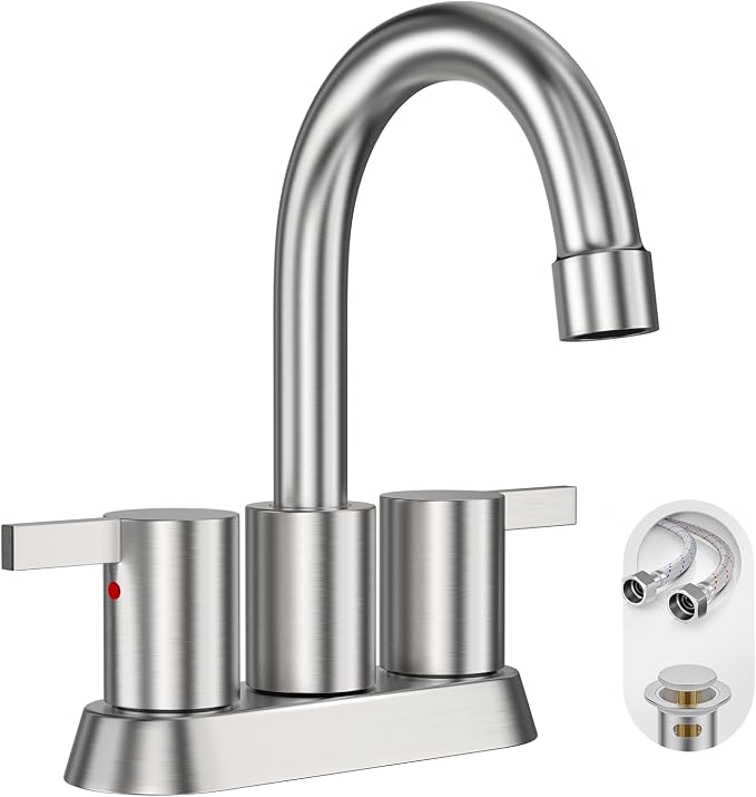 Phiestina Brushed Nickel 4 Inch 2 Handle Centerset Lead-Free Bathroom Sink by Phiestina