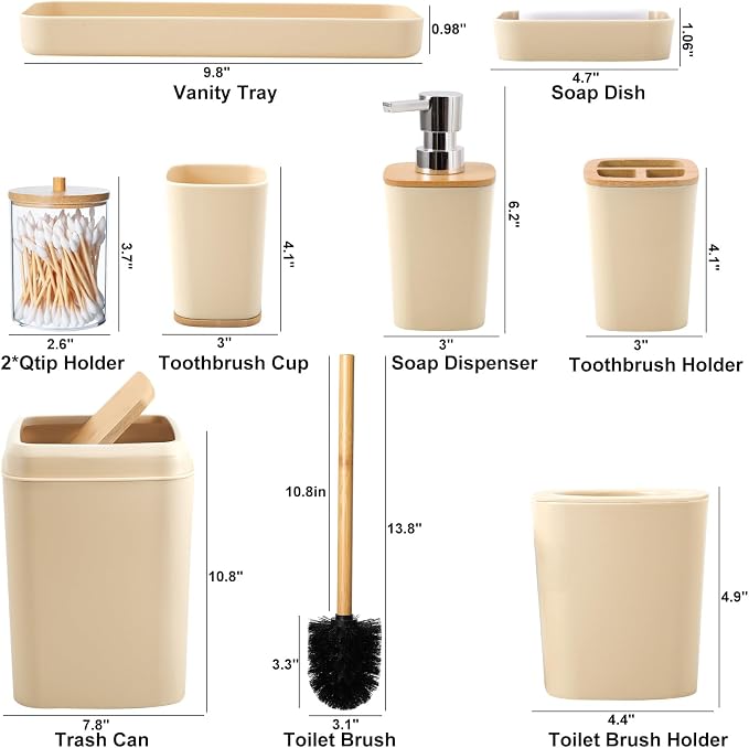 Beige Bathroom Accessories Set 9 Piece Bathroom Accessory Set - Image 6
