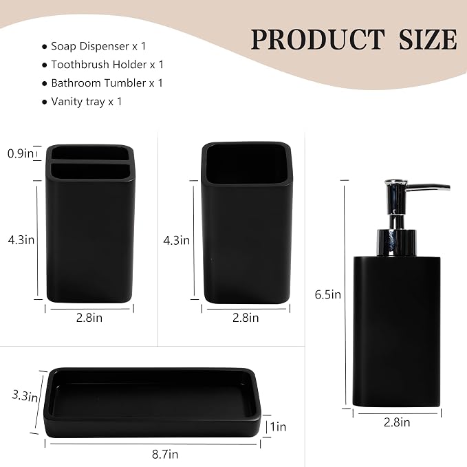 Bathroom Accessories Set, Soap Dispenser, Toothbrush Holder, Qtip Holder Set - Image 7