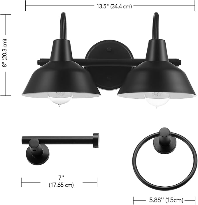 Globe Electric 63000004 3-Piece Bathroom Set, Matte Black, 15.5" 2-Light Vanity - Image 9