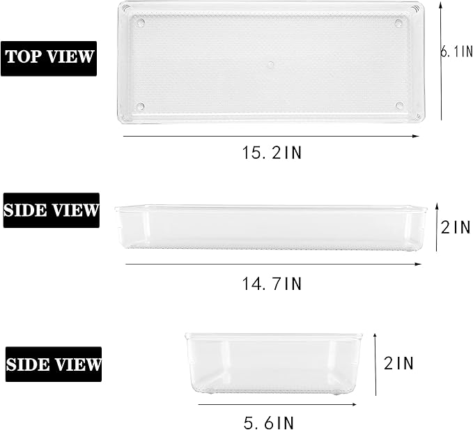 ihomecooker 3 Pack Large Clear Plastic Drawer Organizer Tray Cutlery Utensil - Image 2