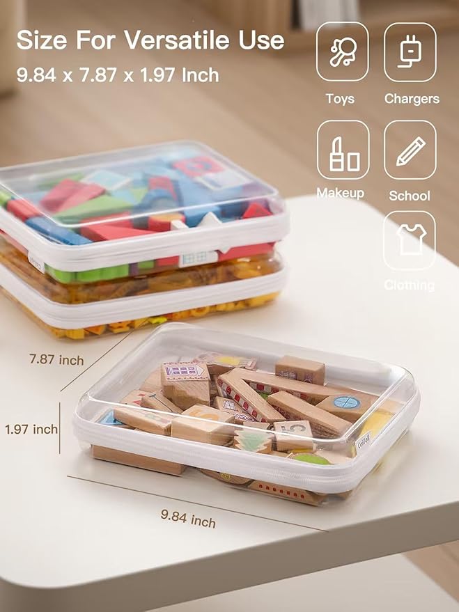 Zippered Pouch Hard, Stackable Storage Bins, Portable Clear Bin Zipper - Image 2