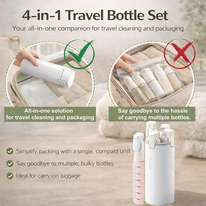 4-in-1 Travel Bottles for Toiletries, Travel Pump Bottle，Leak-Proof Shampoo - Image 2