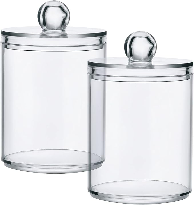 White Qtip Holder Organizer Dispenser Cotton Swabs Cans Plastic Jars - Image 2