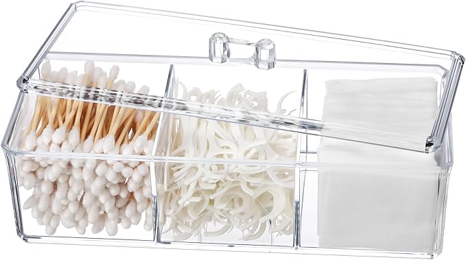 Qtip Holder Transparent 3 Compartments Cotton Ball and Swab Holder Organizer by Sohalejr