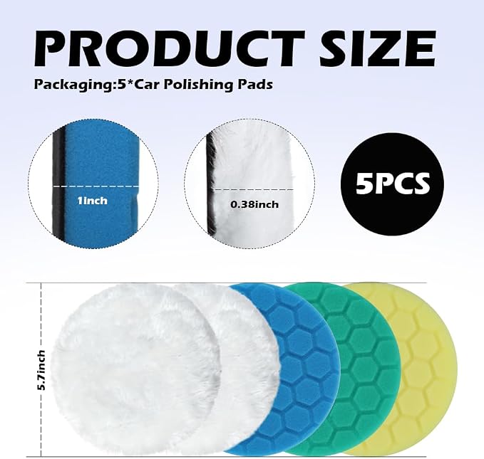 5PCS 6 Inch Polishing Pads Kit Sponge & Polyester, Heavy Duty Reusable Car - Image 2