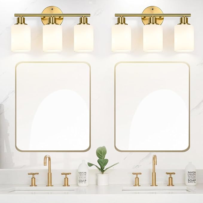3-Light Bathroom Light Fixtures, Brushed Gold Vanity Light, Farmhouse Wall - Image 5