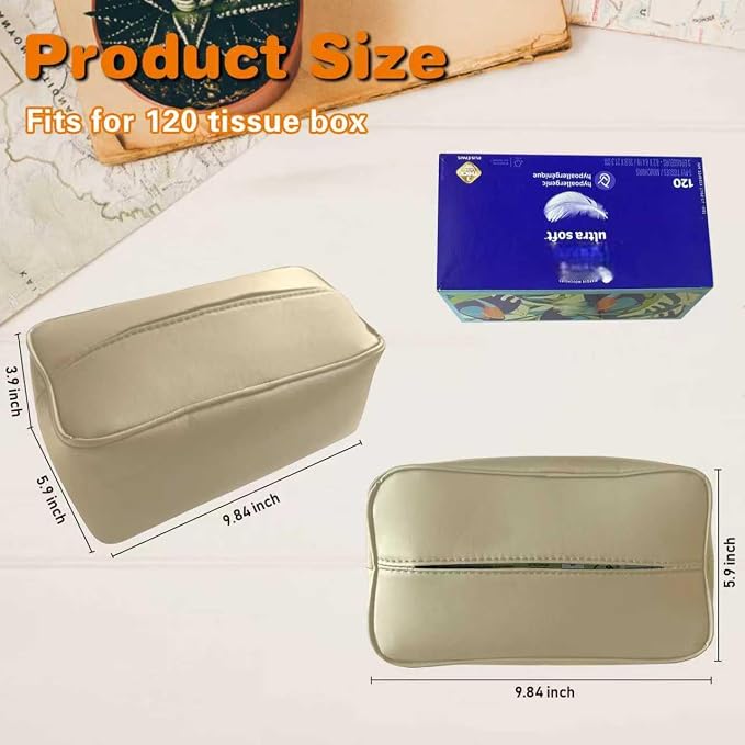 Large Car Tissue Holder for 120 Standard Tissues, Premium PU Leather Tissue - Image 2