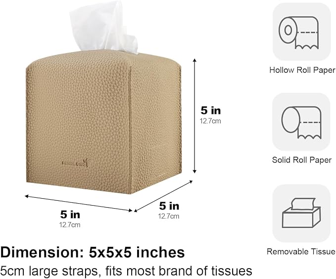 Tissue Box Cover 5X5X5'' PU Leather Tissue Holder Square Tissue Cube Box - Image 5
