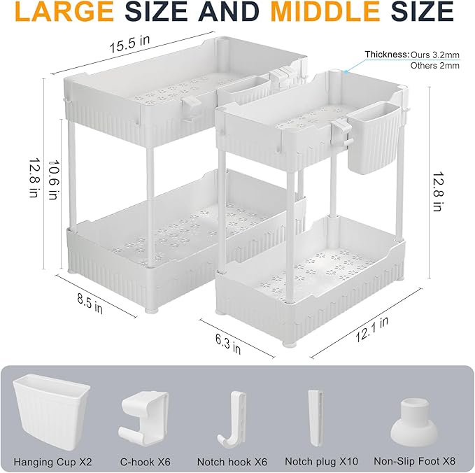 2 Pack Under Sink Organizer, Under Bathroom Cabinet Organizer - Image 5