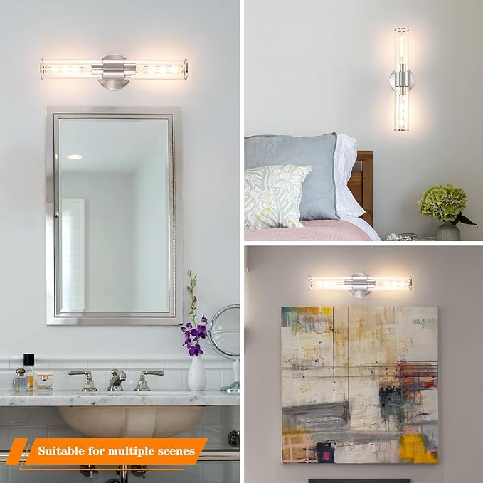 Brushed Nickel Bathroom Sconces Set of 2, Modern Wall Sconce Lighting - Image 4