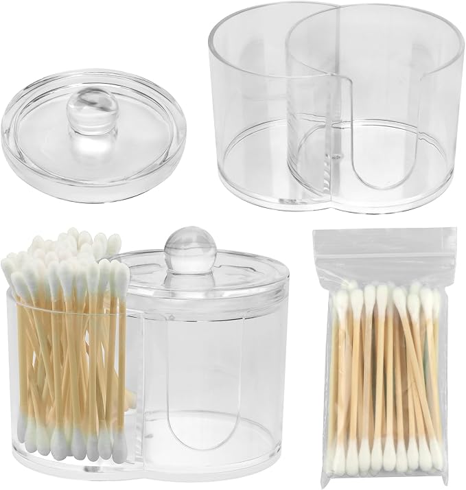 Q Tip Holder, 2-Grid Acrylic Cotton Swab & Cotton Pad Holder, - Image 8