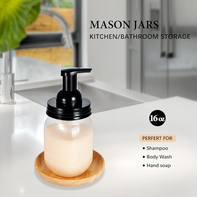 Amolliar Plastic Mason Jar Foaming Soap Dispenser - Image 5