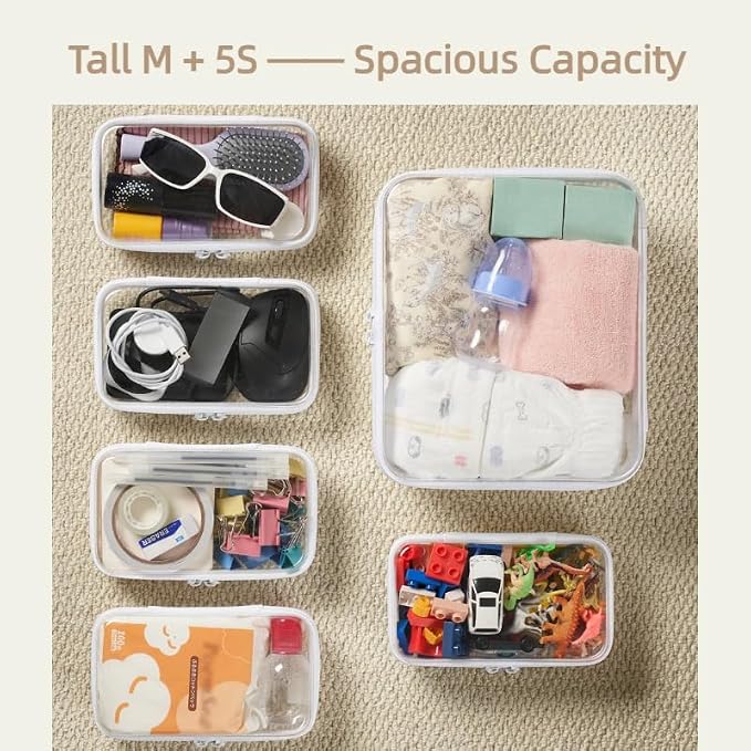 6 pcs Zipper Pouches, Hard Shell Toiletry Bag, Stackable Travel Organizer - Image 4
