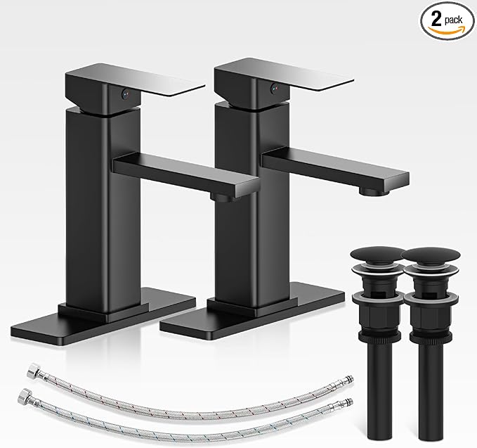 Bathroom Faucets Set with Pop Up Drain, Modern Single Handle Black Bathroom by CASAVILLA
