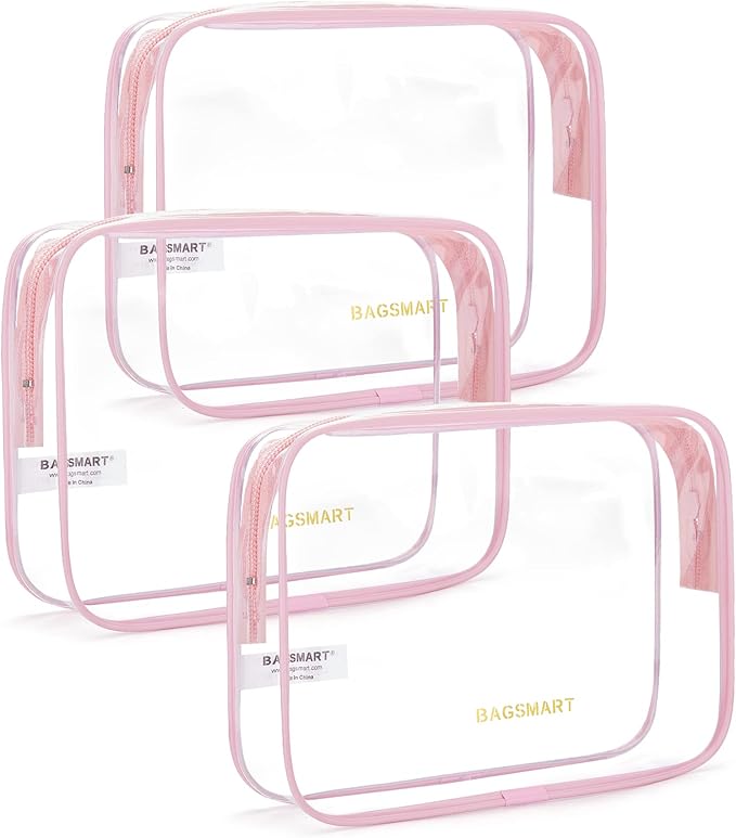 BAGSMART Clear Toiletry Bag, 3 Pack TSA Approved Travel Toiletry bag Carry on by BAGSMART