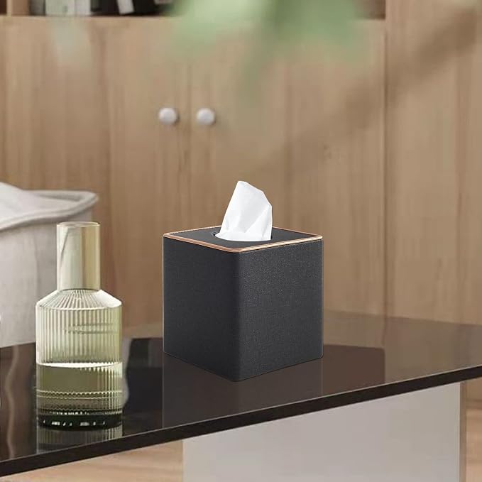 Linen Square Tissue Box Cover, Cube Tissue Box Holder－Excellent Rosegold - Image 2