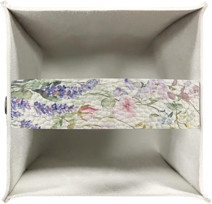 Bird Flowers Minimalist Tissue Box Holder, Square PU Leather Napkin Organizer - Image 3