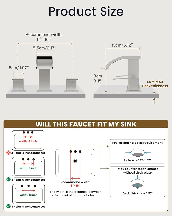 gotonovo Waterfall 8 inch Widespread Bathroom Faucet Set Bathroom Sink Faucet 3 - Image 8