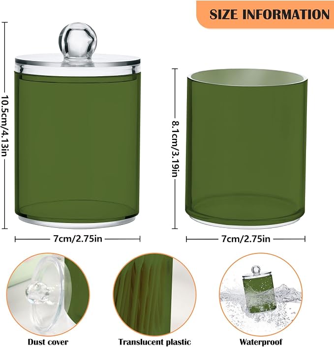 Dark Olive Green Qtip Holder Organizer Dispenser Cotton Swabs Cans Plastic Jars - Image 3